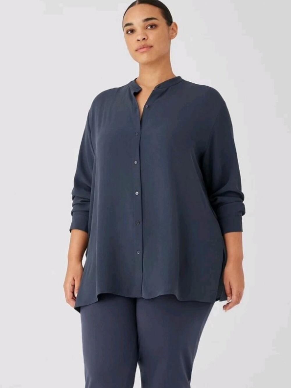 NEW Eileen Fisher Georgette 100% Silk Mandarin Collar Shirt Size 2X